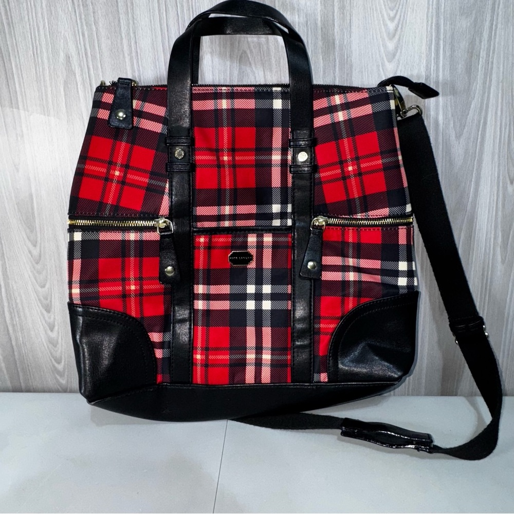 Kate Landry Red & Black Plaid Backpack Shoulder Bag Purse Moveable Straps